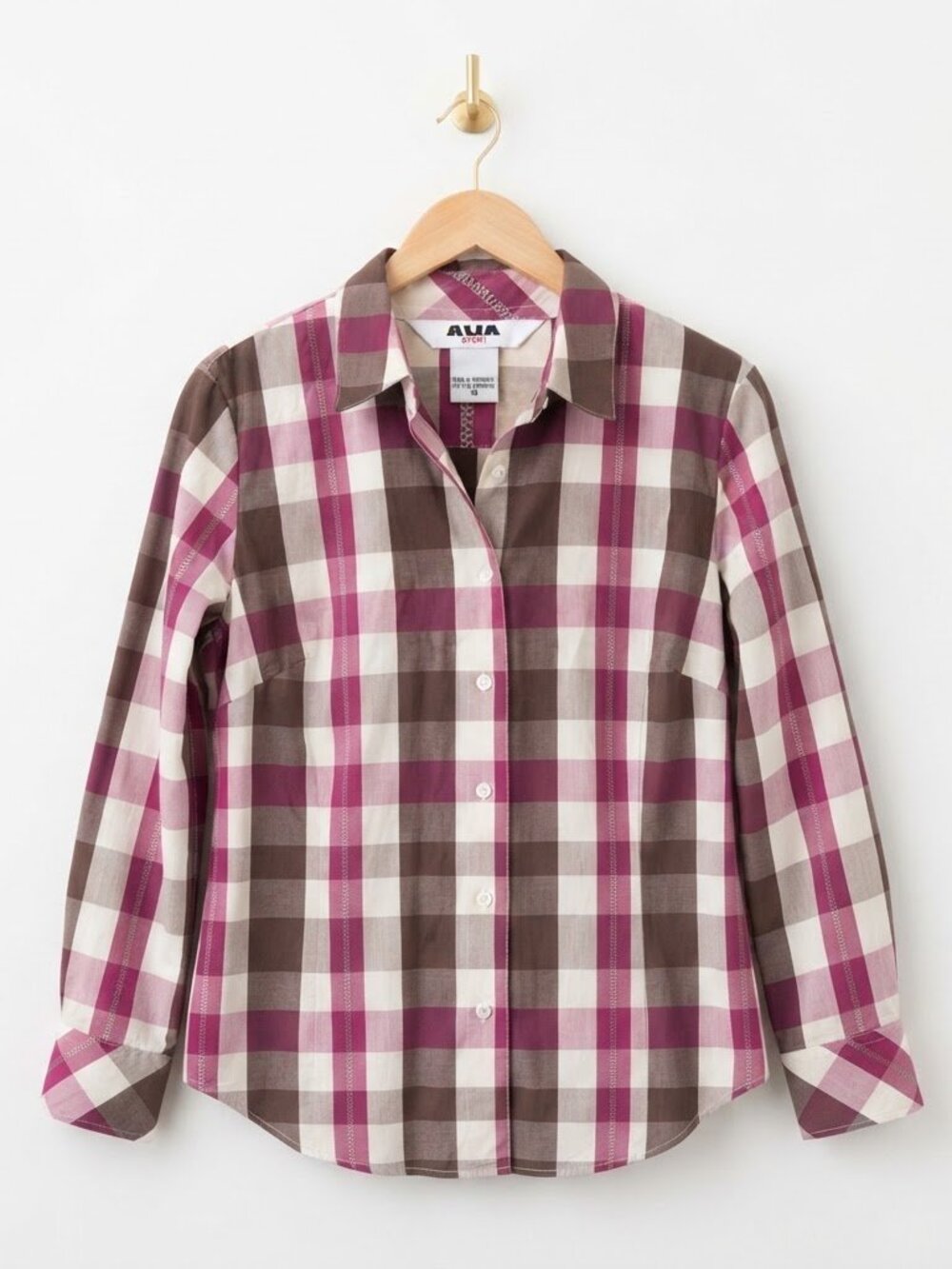 Alia Sport Plaid Shirt Size 16 Burgundy Brown Long Sleeve Button Up Casual